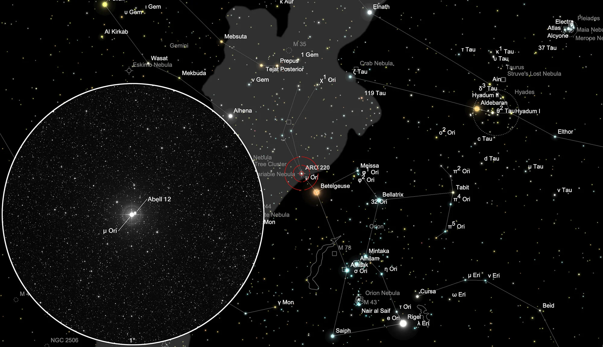 Finder Chart Abell 12 & μ Orionis
