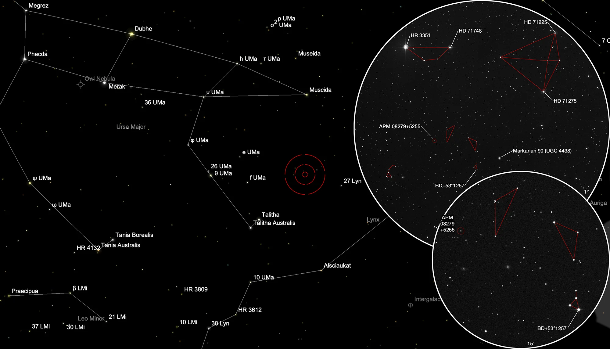 Finder Chart Quasar APM 08279+5255 & Galaxy Markarian 90