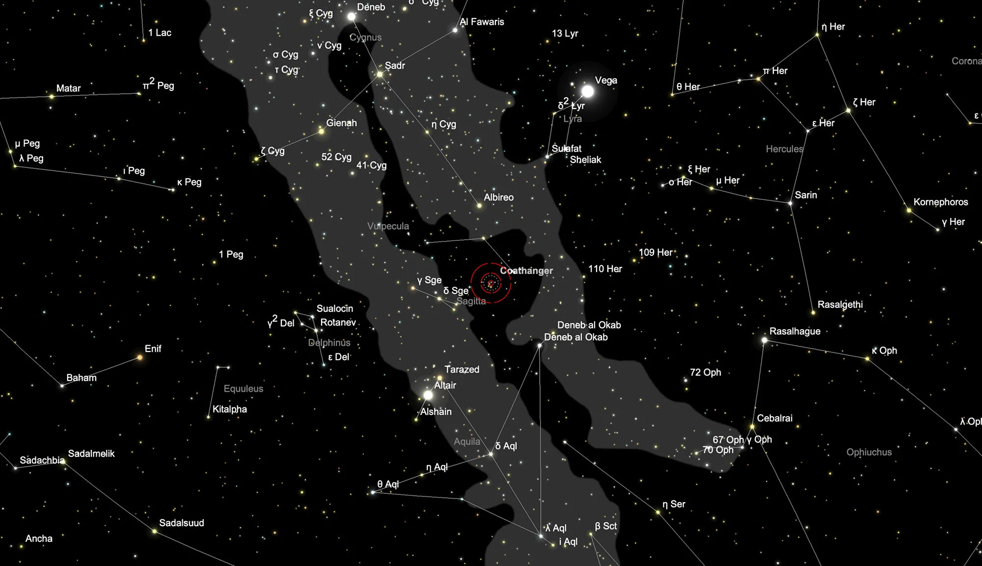 Finder Chart Coathanger Cluster,
Brocchi's Cluster (Collinder 399)