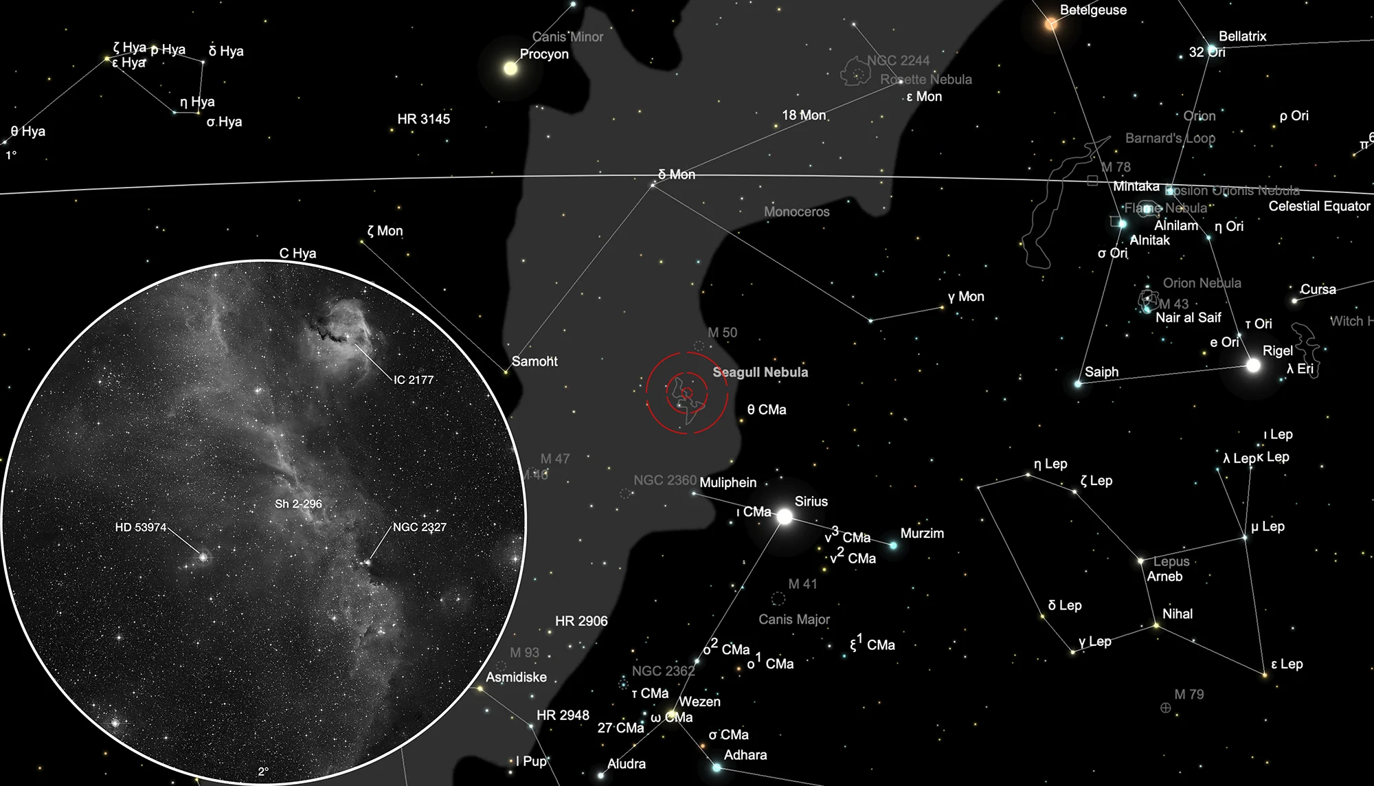 Finder Chart Seagull Nebula (IC 2177)