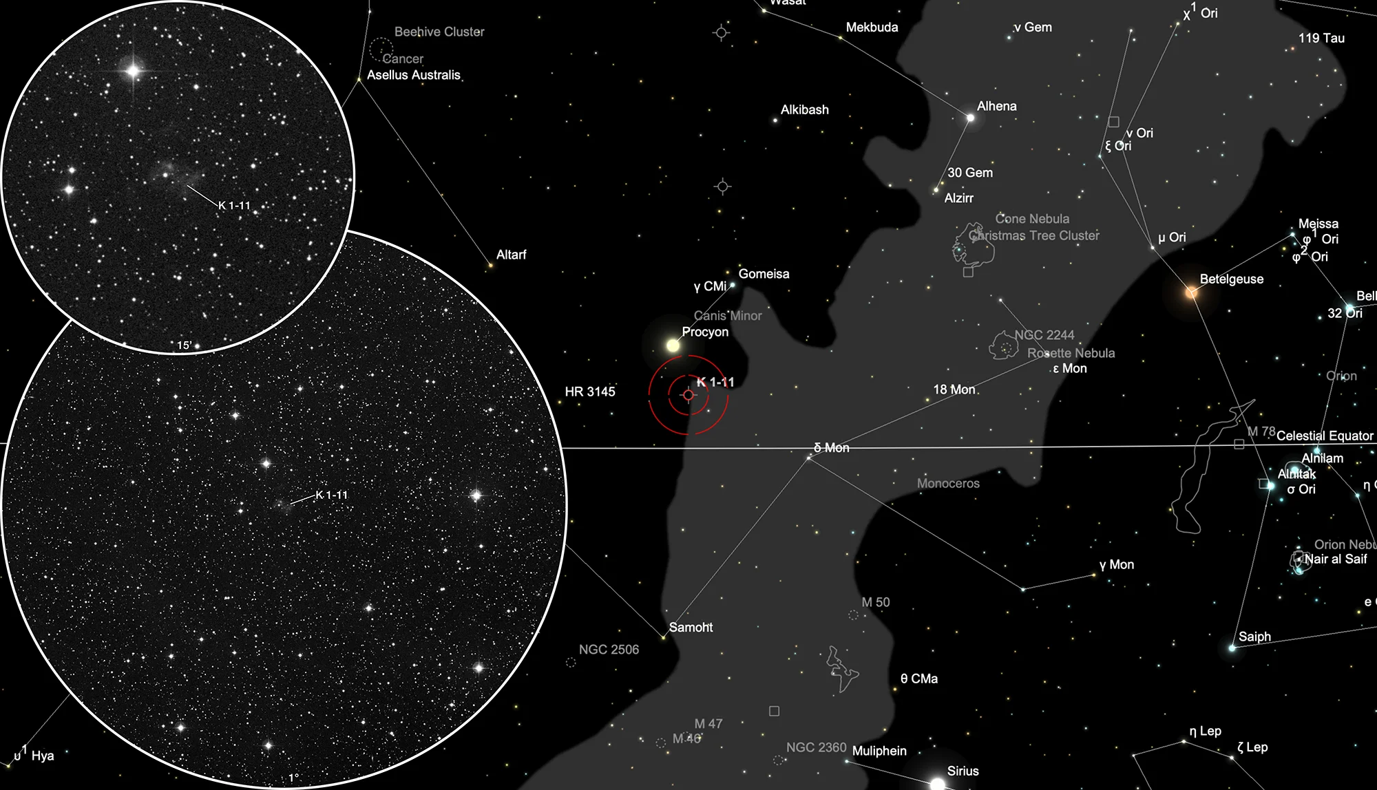 Finder Chart Planetary Nebula Kohoutek 1-11 (Abell 22)