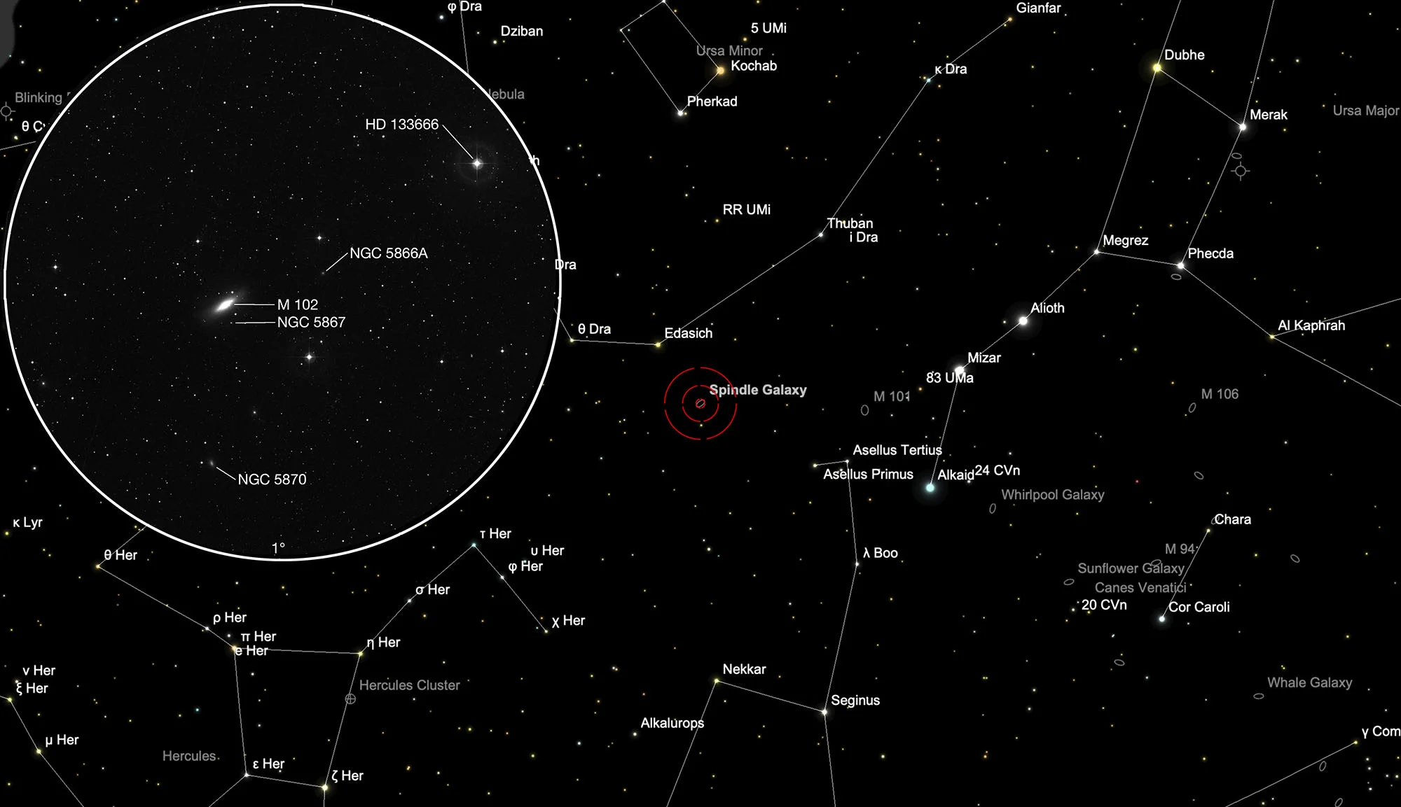 Finder Chart Spindle galaxy (Messier 102)