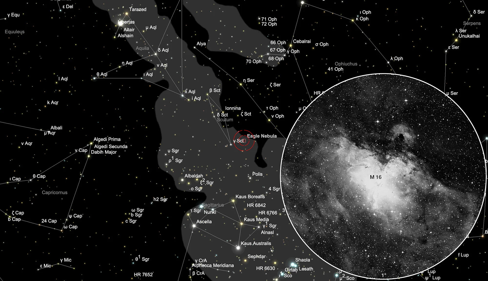Finder Chart Cluster M 16 with Eagle Nebula IC 4703