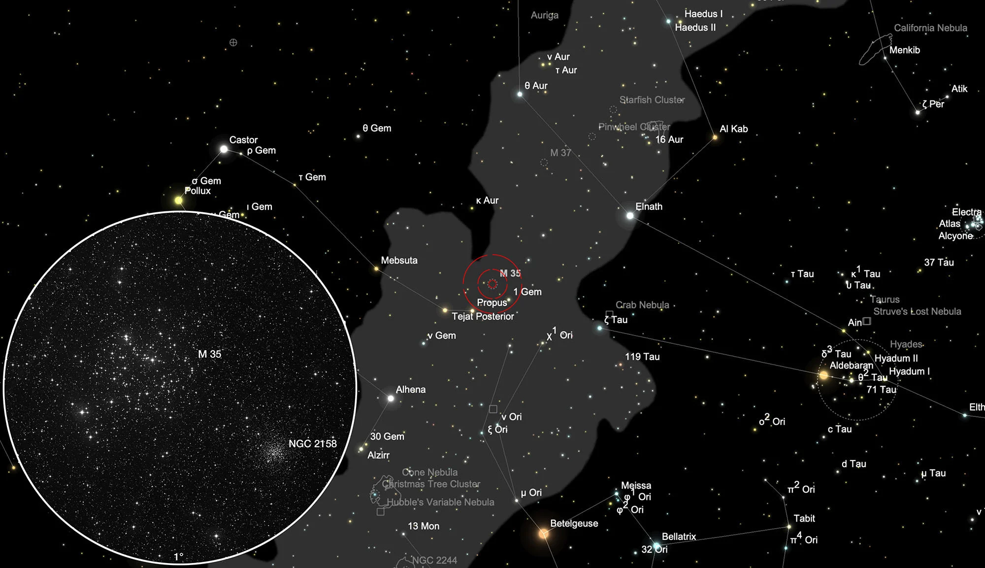 Finder Chart Open Clusters M 35 & NGC 2158