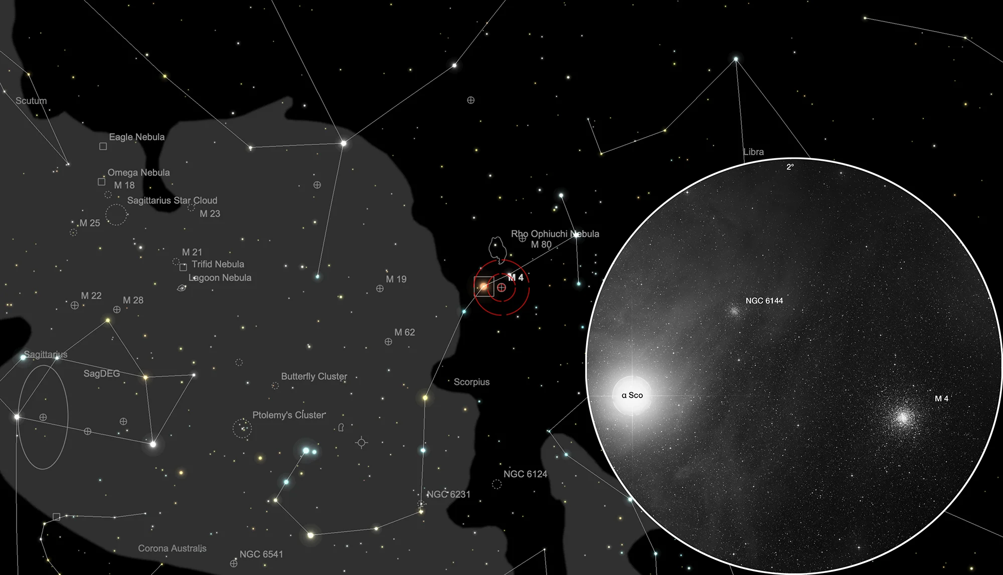 Finder Chart Globular Clusters Messier 4 & NGC 6144