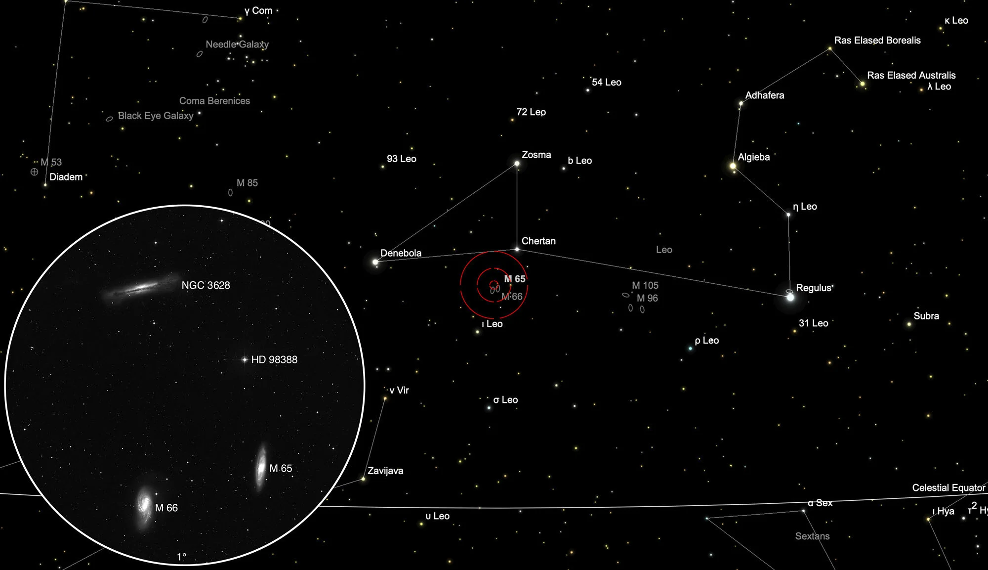 Finder Chart Leo Triplet (M 65, M 66, NGC 3628)