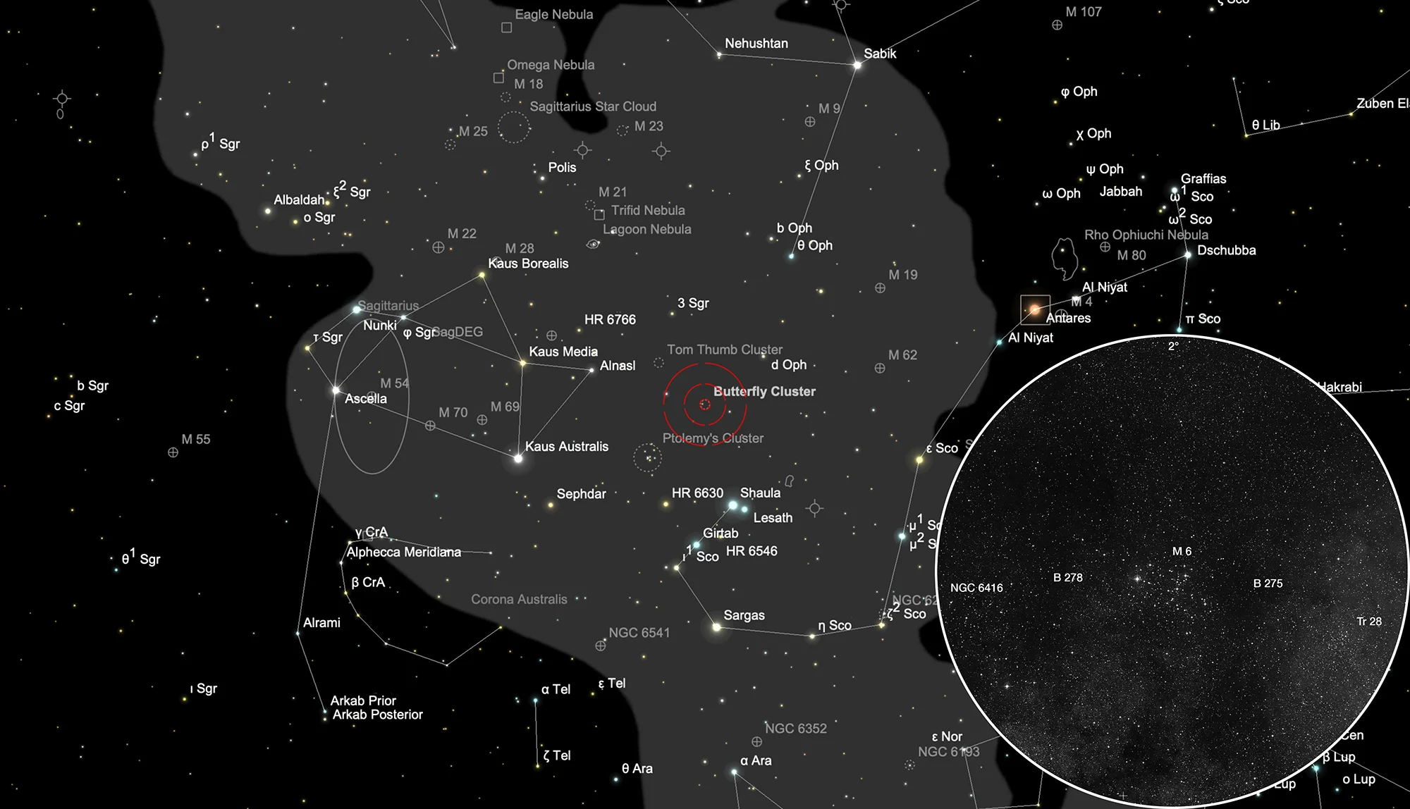 Finder Chart Butterfly Cluster (Messier 6)