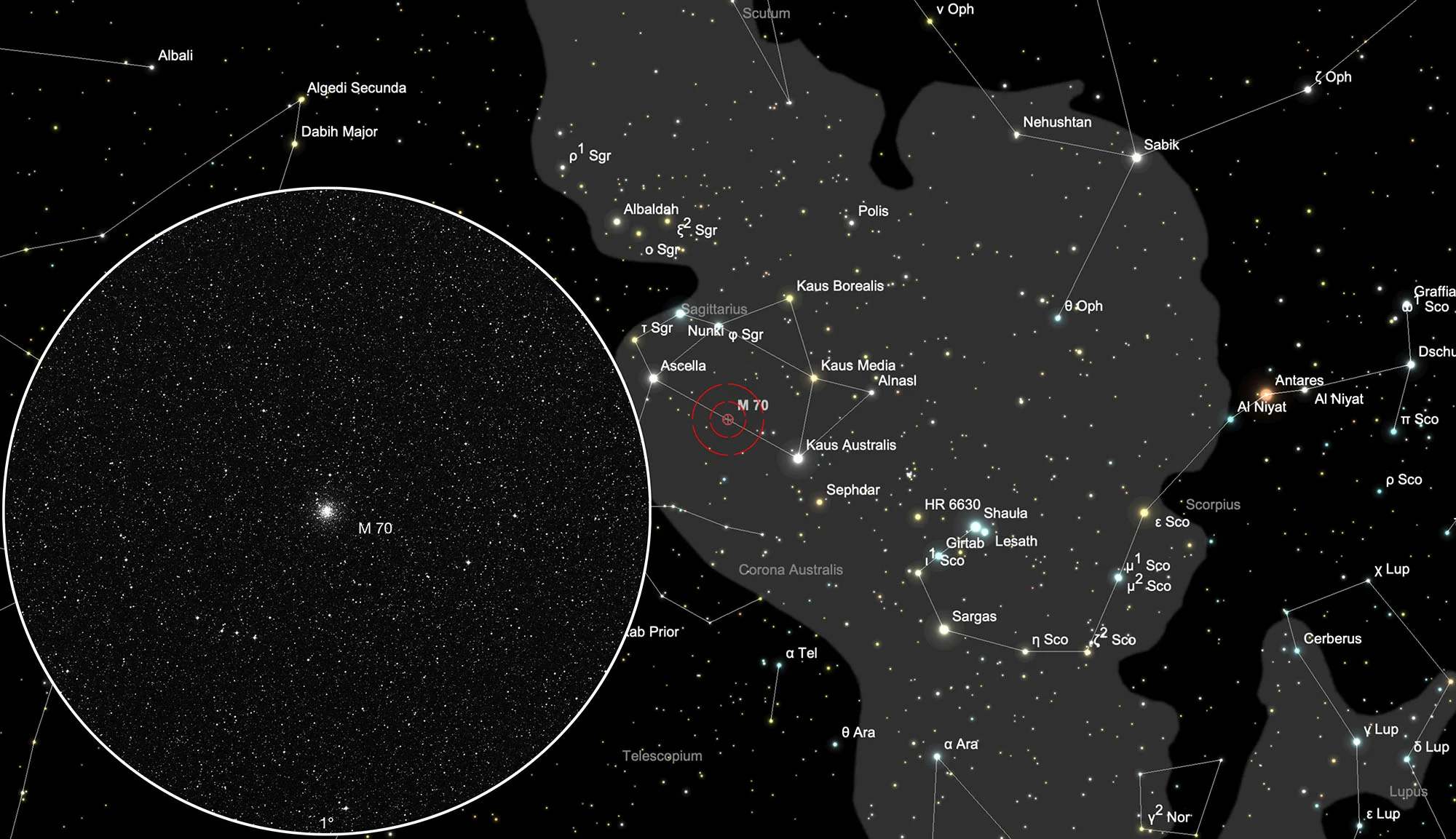 Finder Chart Globular Cluster Messier 70