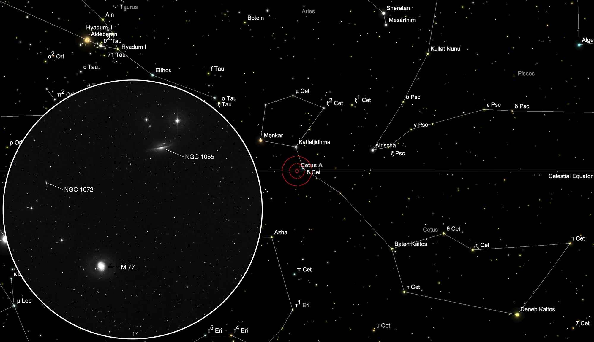 Auffindkarte Messier 77 (Cetus A) & NGC 1055