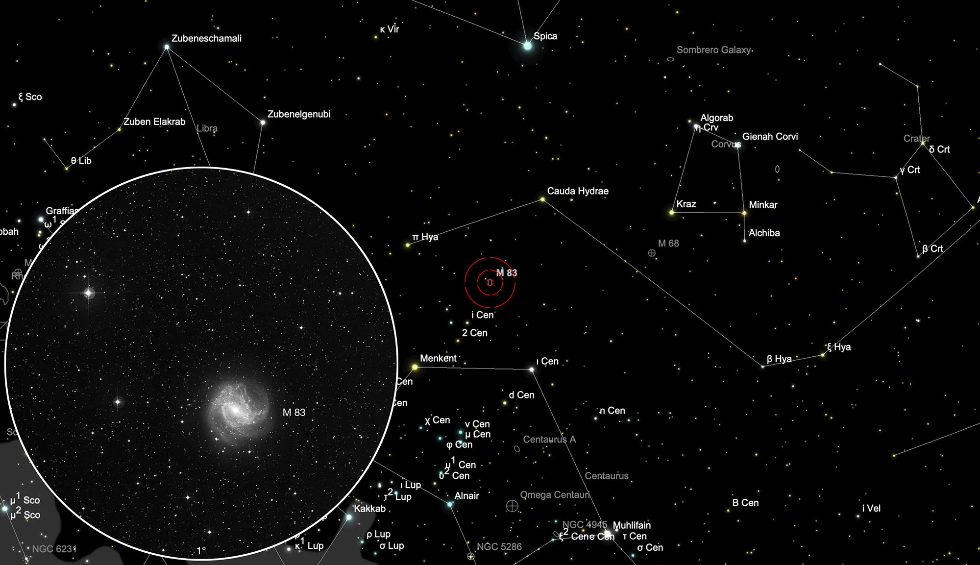 Auffindkarte Galaxie Messier 83