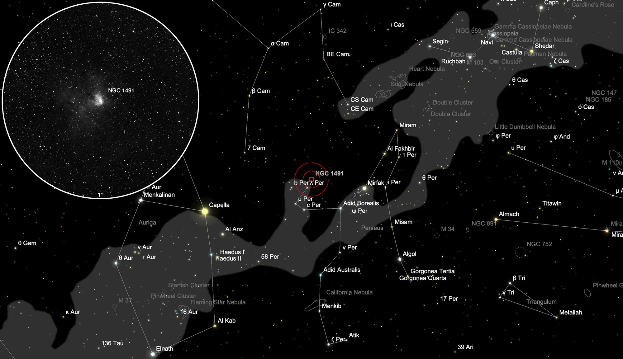Finder Chart Little Pacman (NGC 1491)