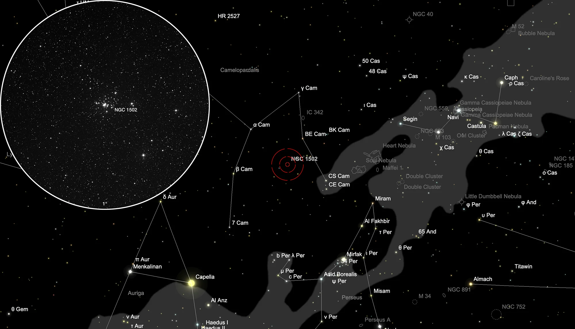 Finder Chart Cluster NGC 1502 & Kembles Cascade