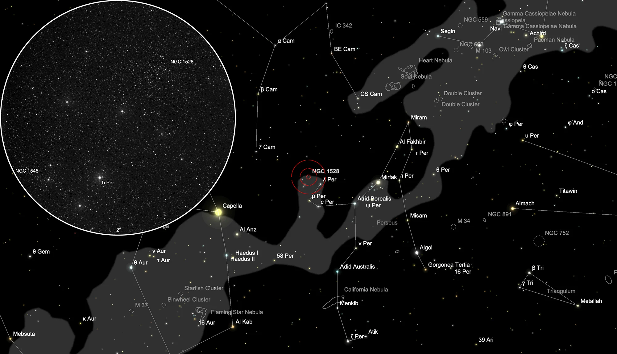 Finder Chart Open Clusters NGC 1528 & NGC 1545