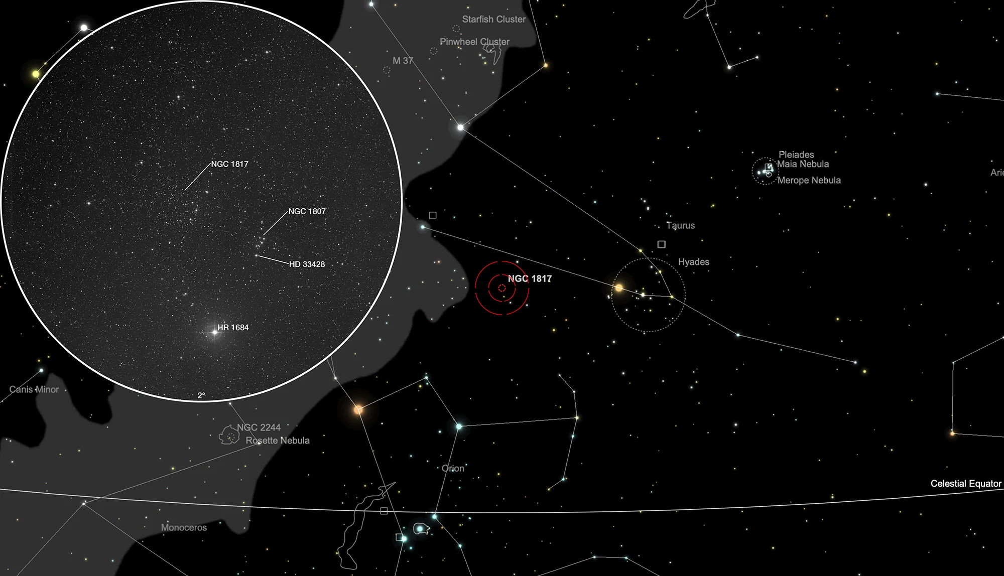 Auffindkarte Offener Sternhaufen NGC 1817