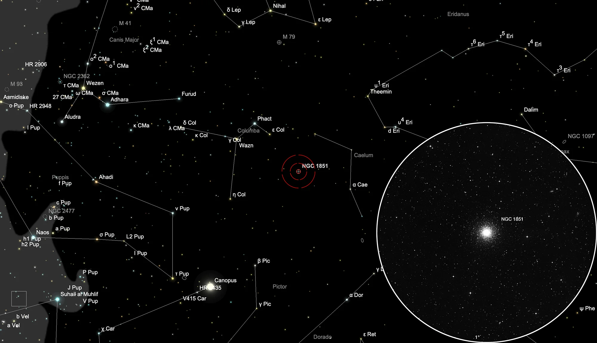 Finder Chart Globular Cluster NGC 1851