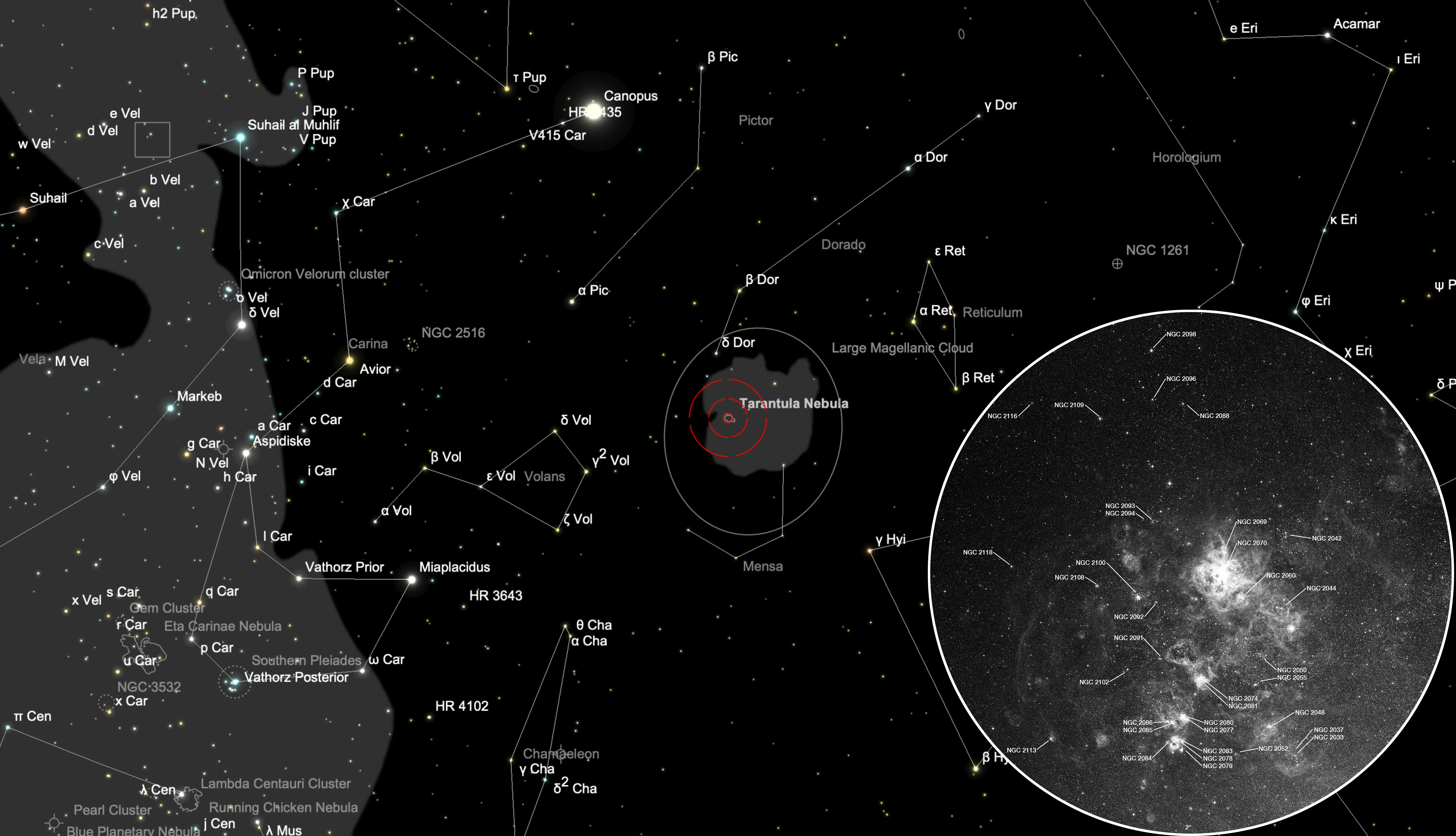 Finder Chart Tarantula Nebula, 30 Doradus (NGC 2070)