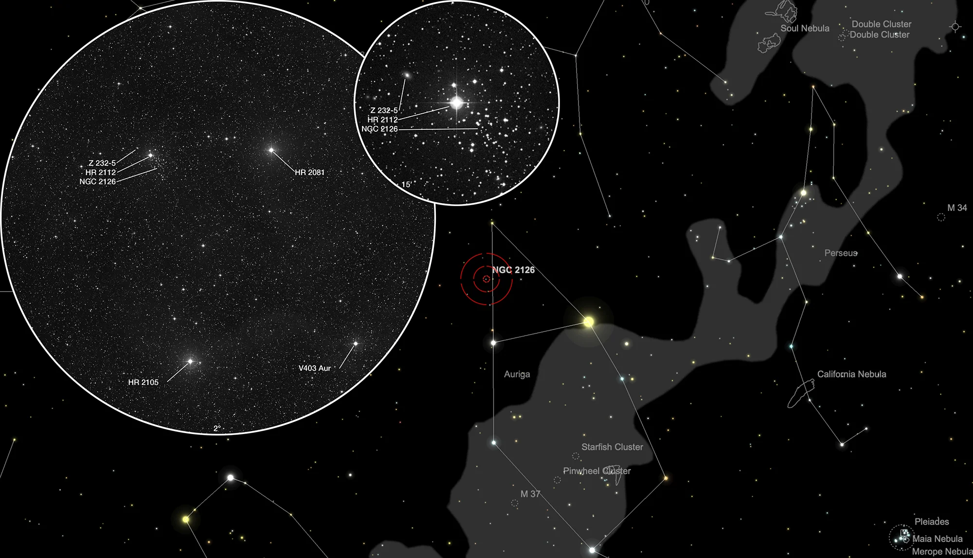 Auffindkarte Offener Sternhaufen NGC 2126