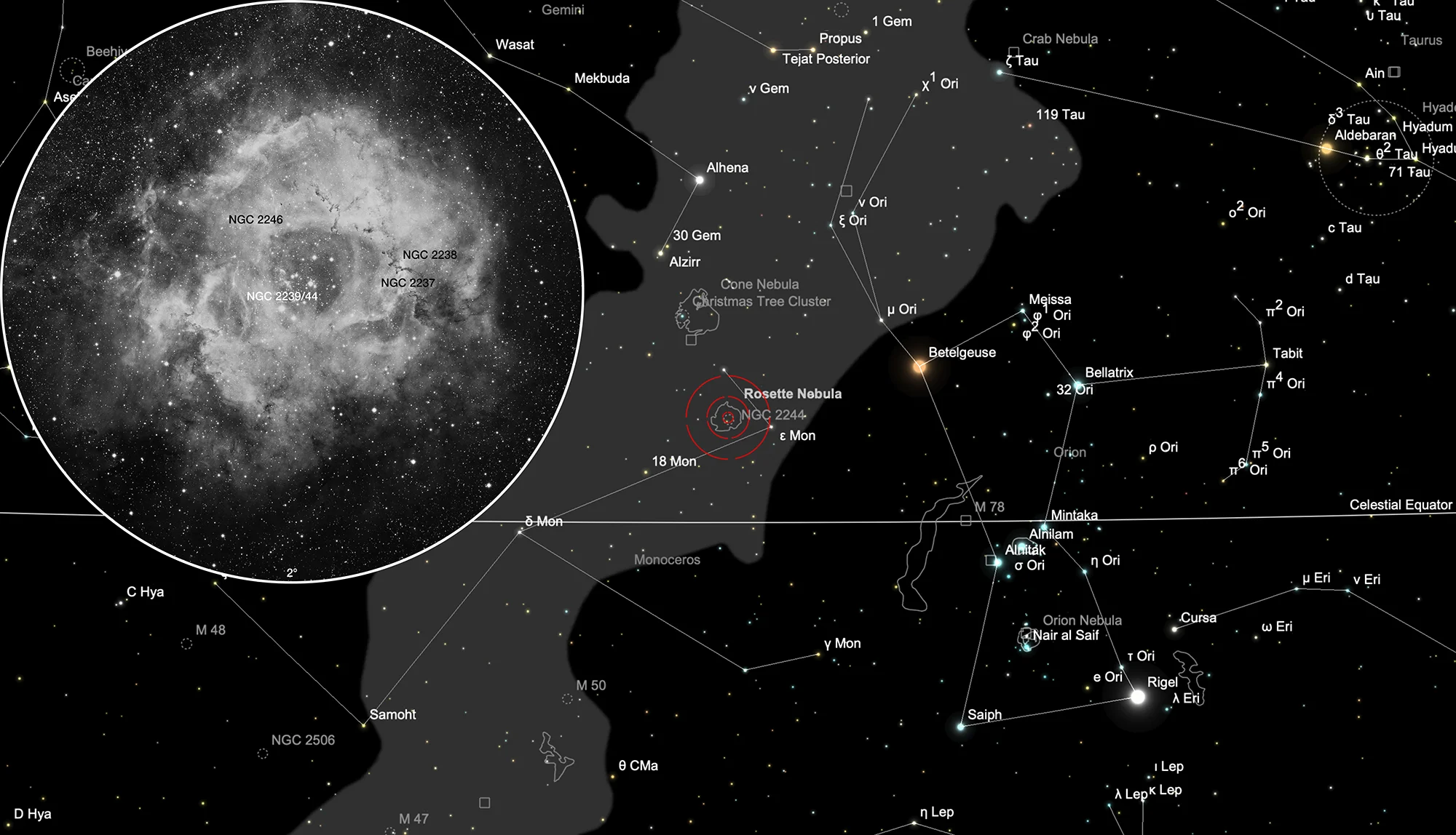 Auffindkarte Rosettennebel (NGC 2237+)