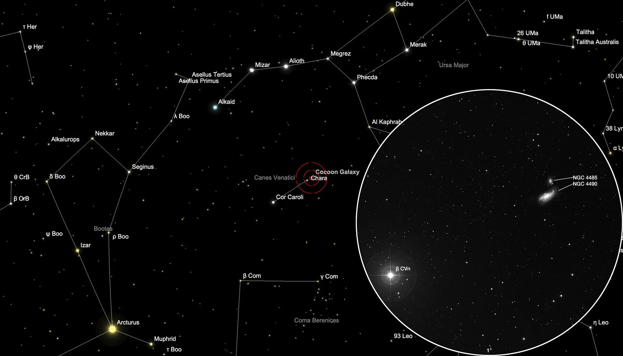 Auffindkarte Cocoon-Galaxie (NGC 4485/90)