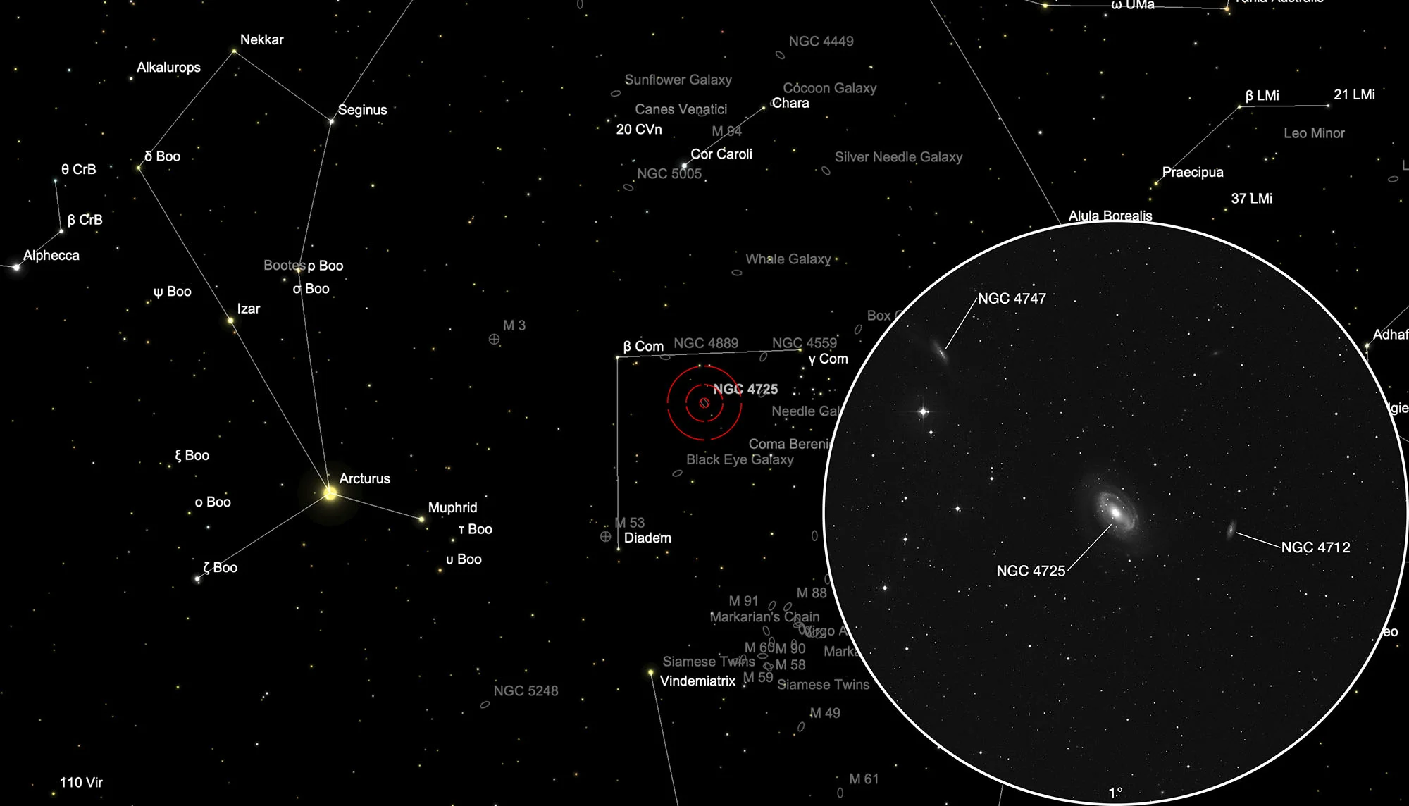 Finder Chart Interacting Galaxies NGC 4725 & NGC 4747