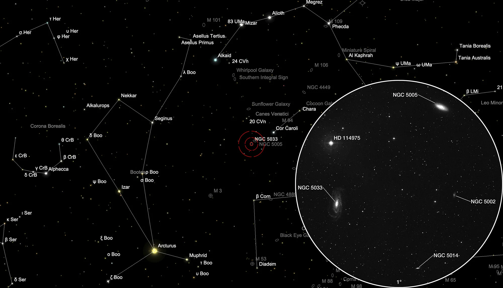 Finder Chart Galaxies NGC 5005, NGC 5033