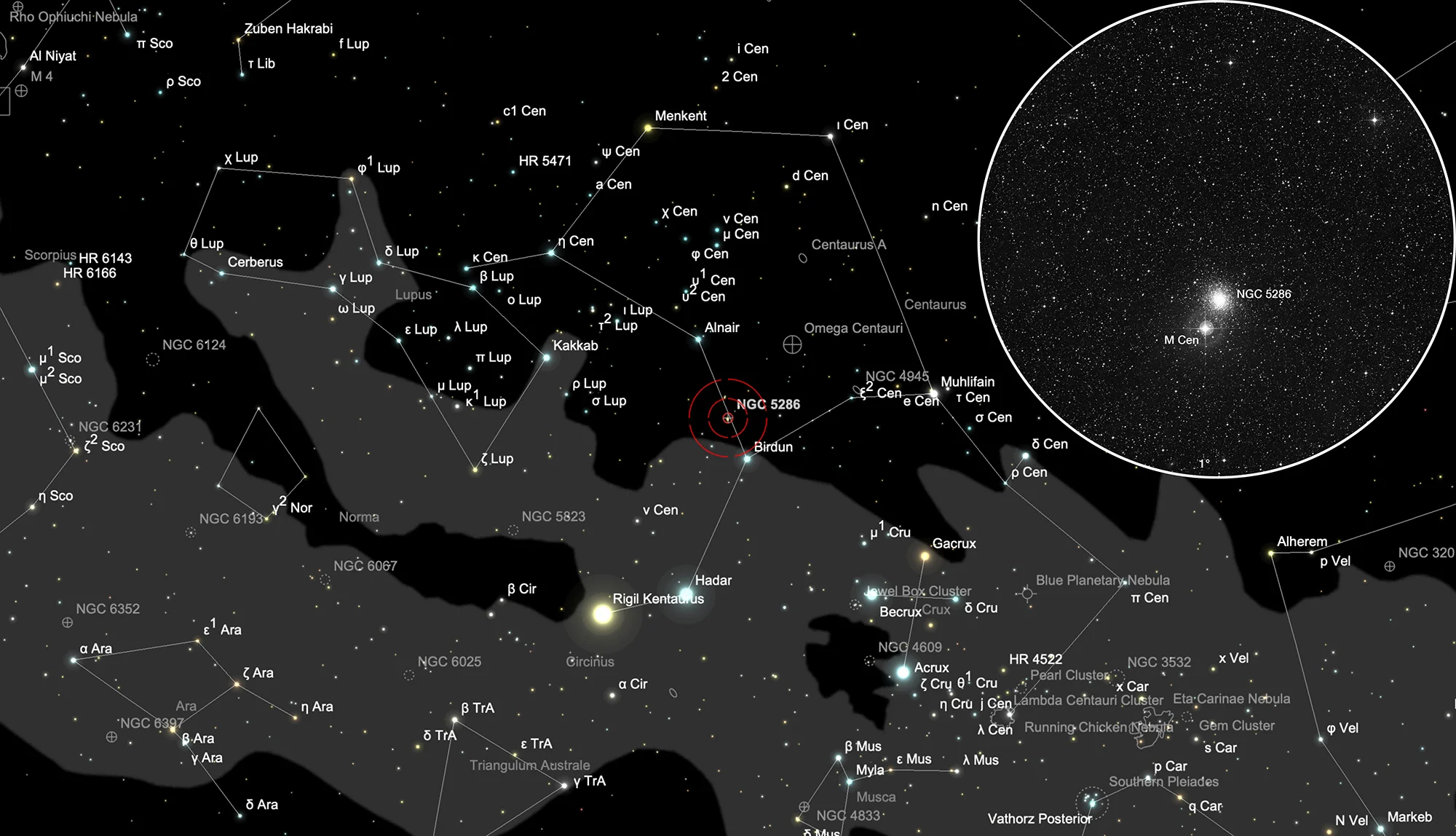 Auffindkarte Kugelsternhaufen NGC 5286