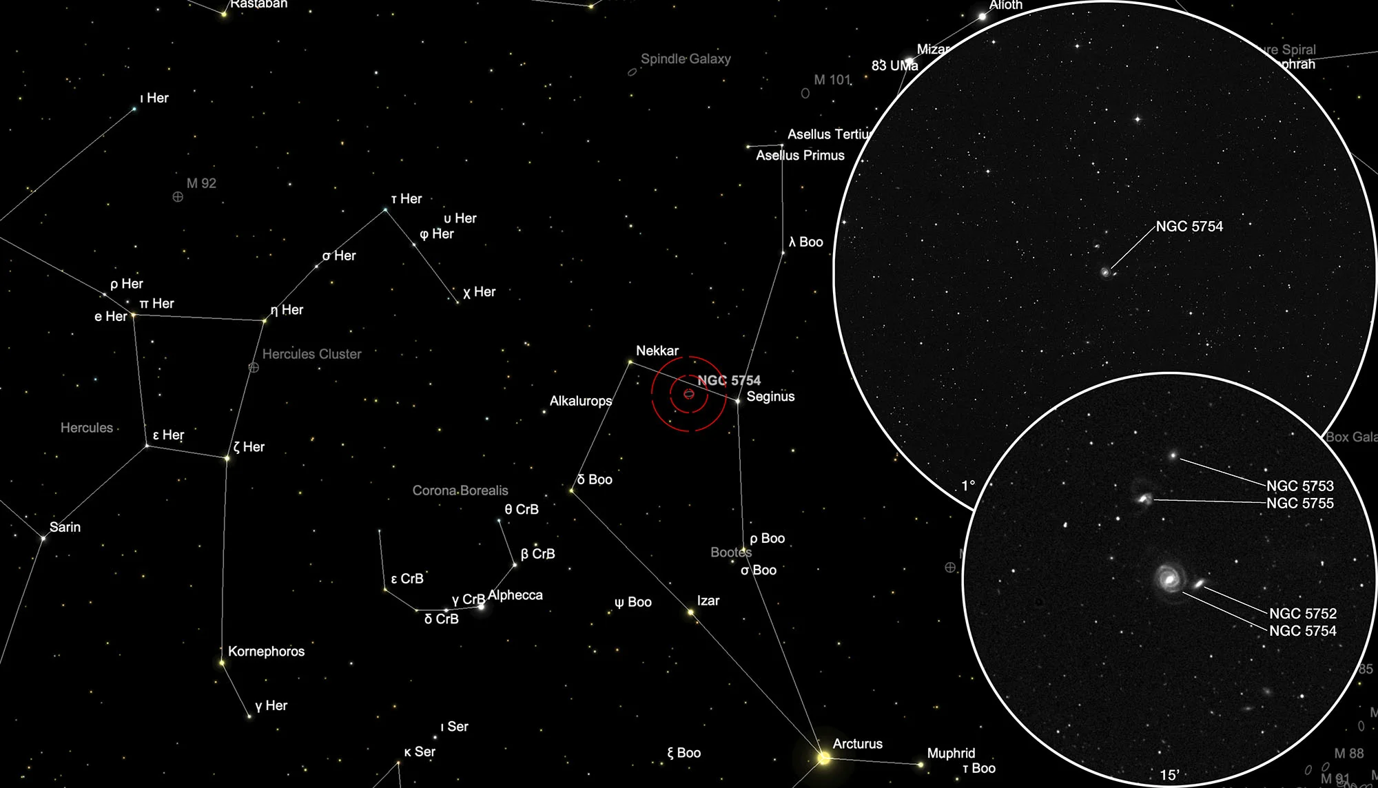 Finder Chart Interacting Galaxies NGC 5752/4 (Arp 297)
