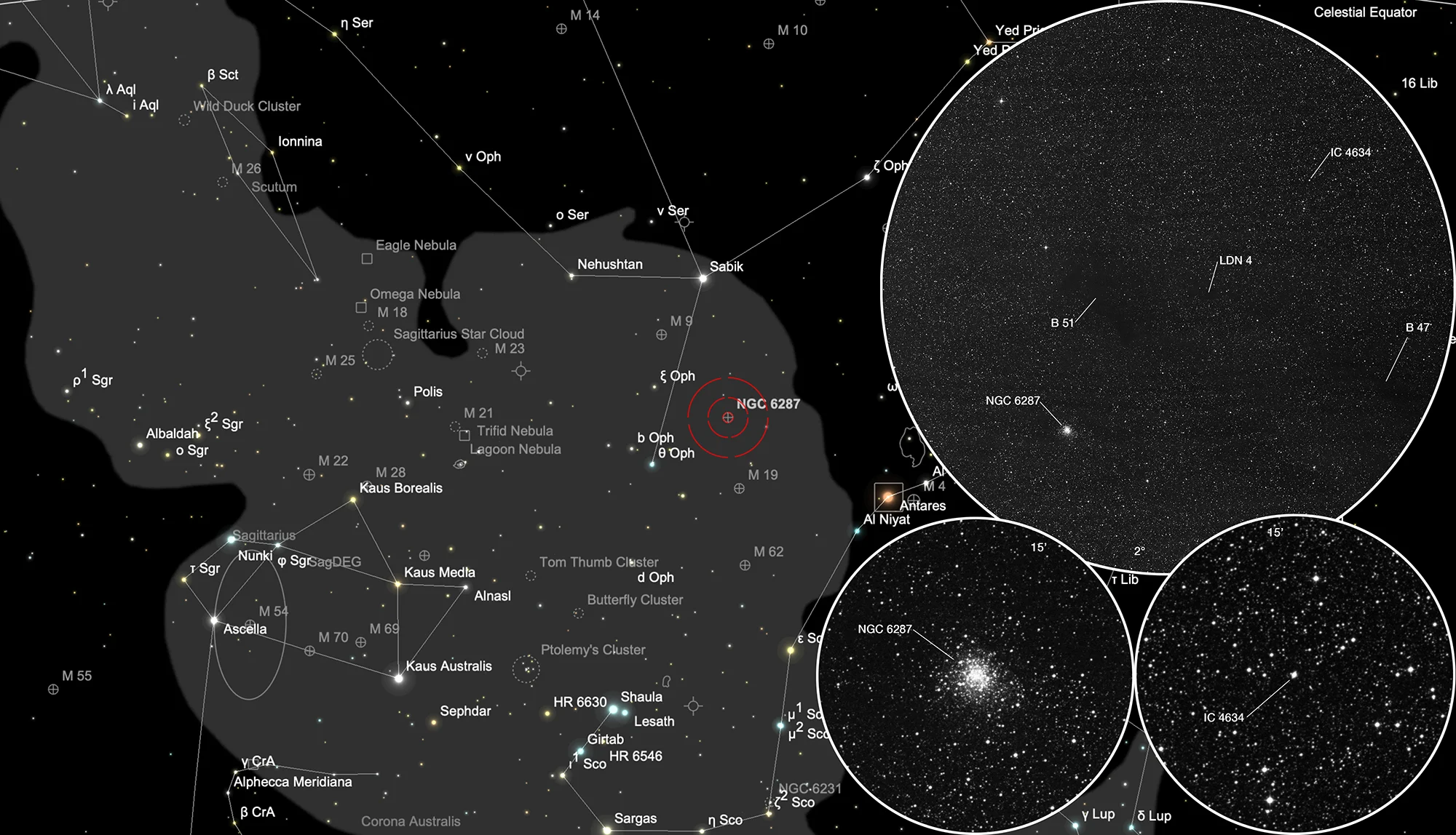 Finder Chart Globular Cluster NGC 6287 with Dark Clouds