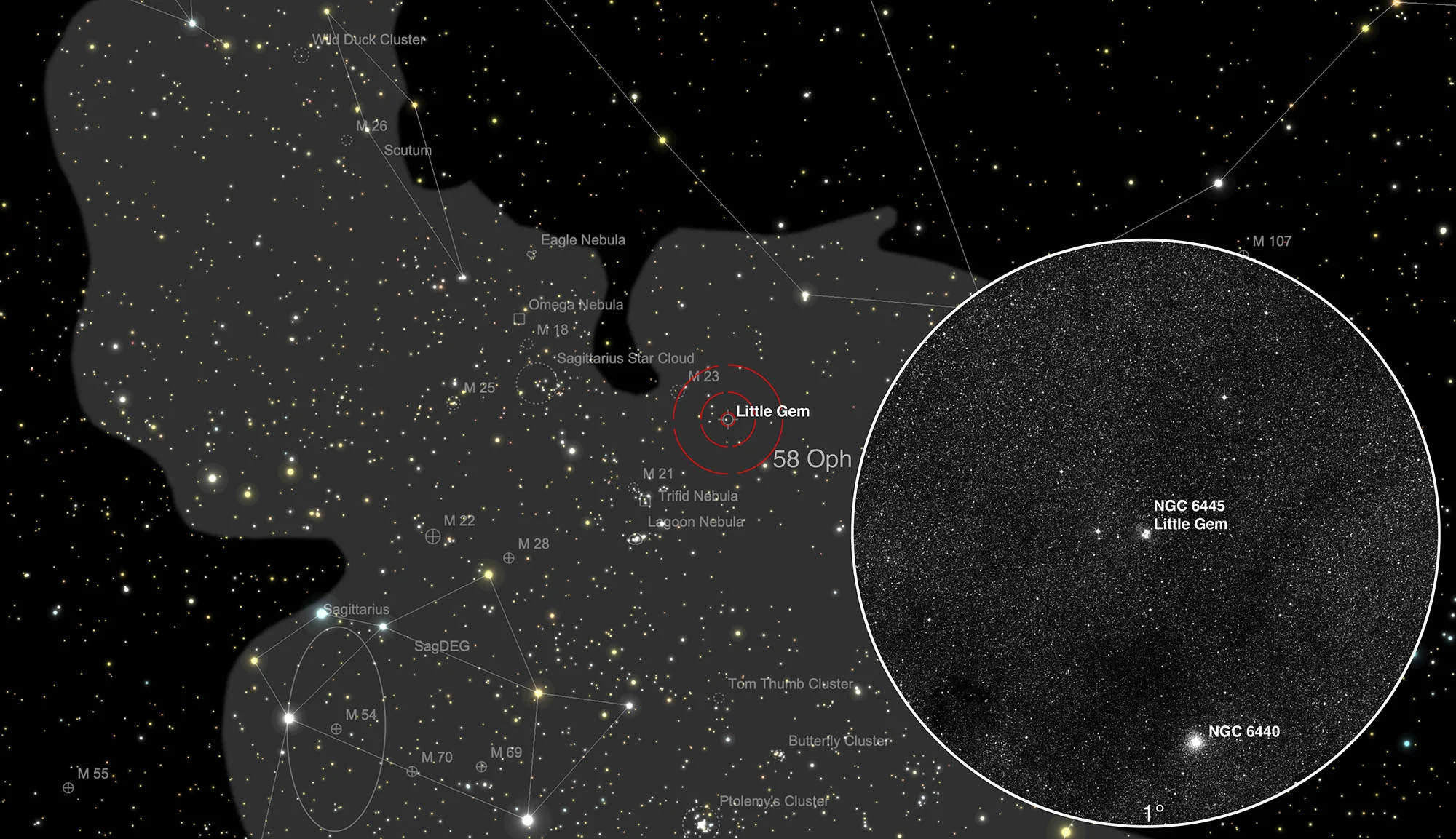 Finder Chart Little Gem (NGC 6445) & Globular Cluster NGC 6440