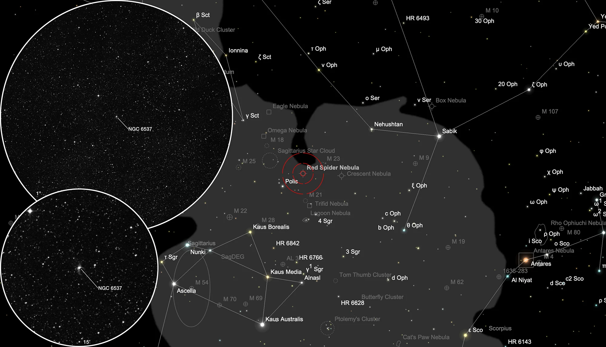 Finder Chart Red Spider Nebula (NGC 6537)
