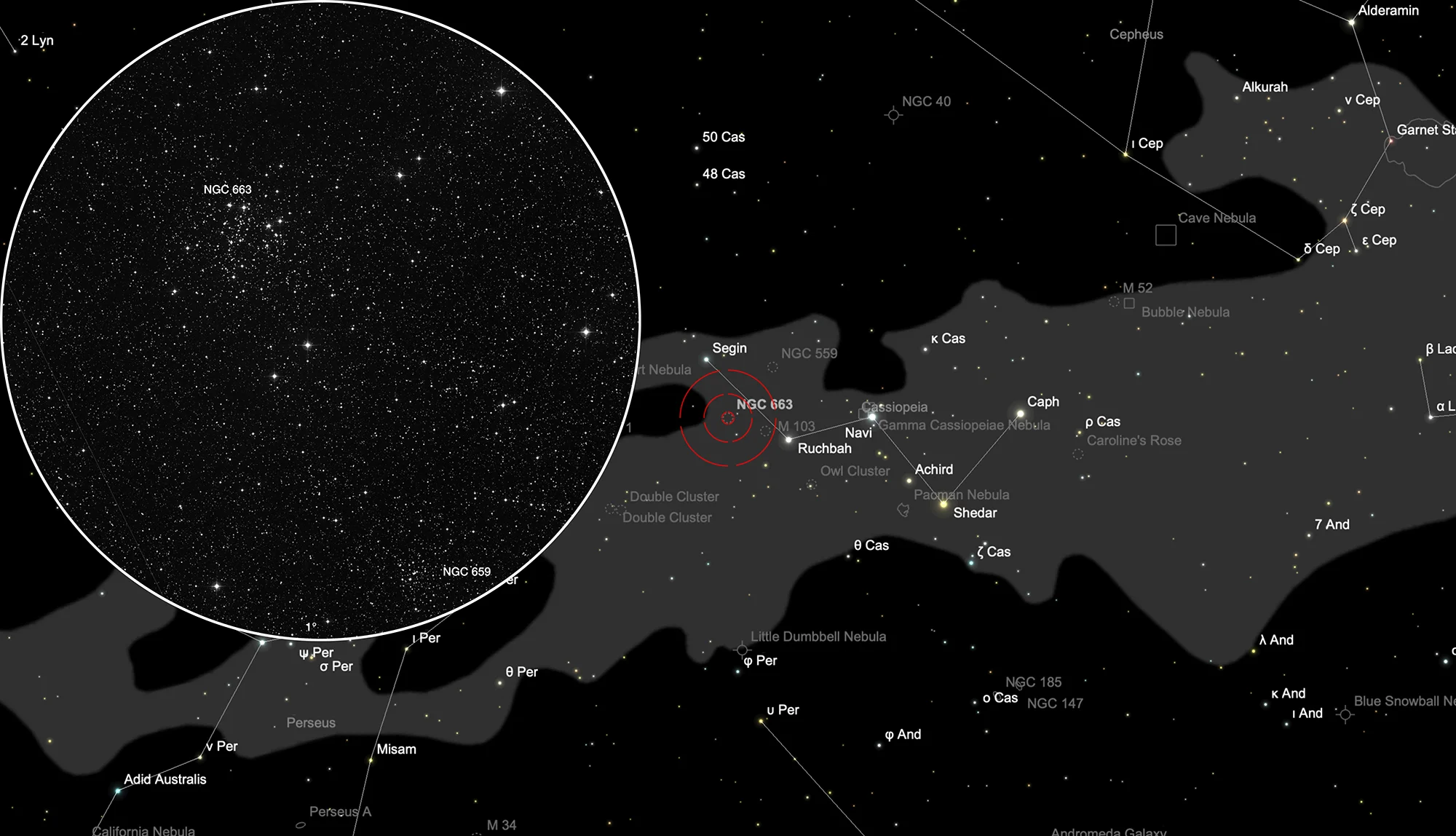 Finder Chart Open Clusters NGC 659 & NGC 663