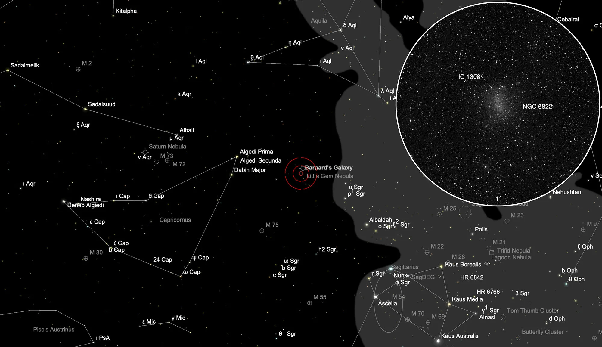Finder Chart Barnards Galaxy (NGC 6822)