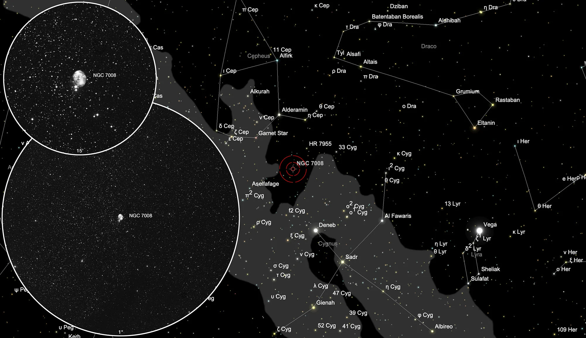 Finder Chart Fetus Nebula (NGC 7008)