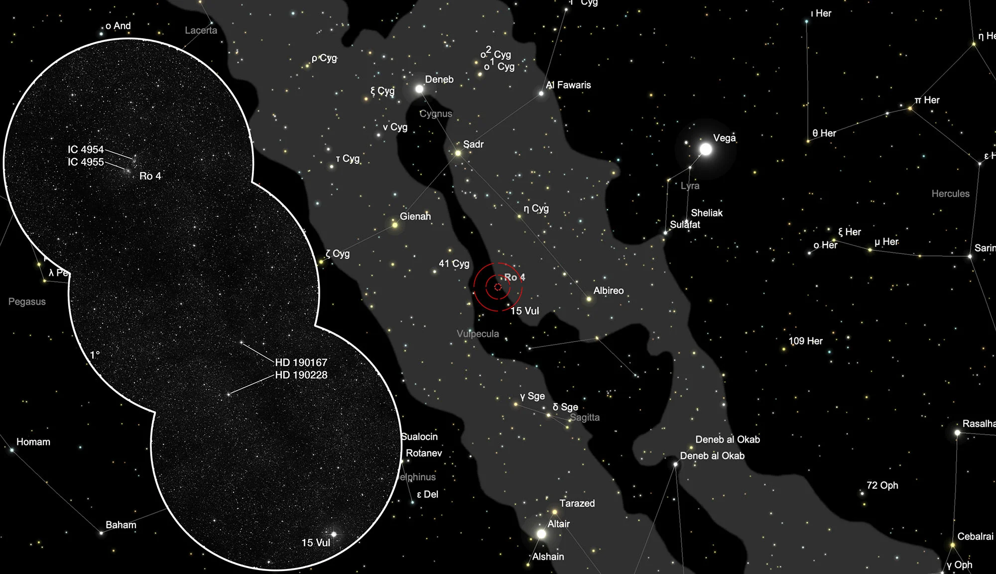 Finder Chart Cluster Roslund 4 & Nebula IC 4954/5