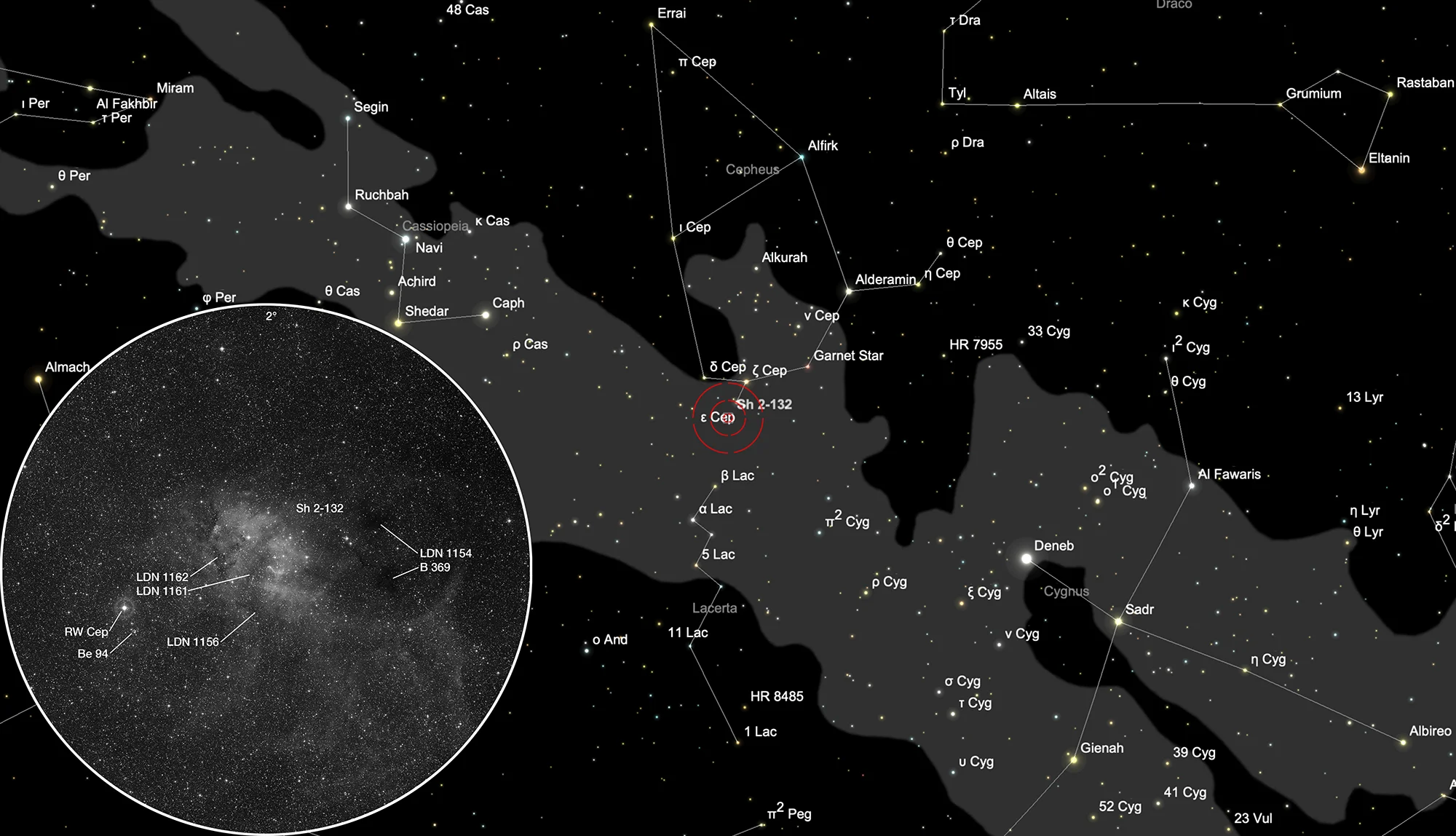 Finder Chart Lion Nebula (Sh 2-132)