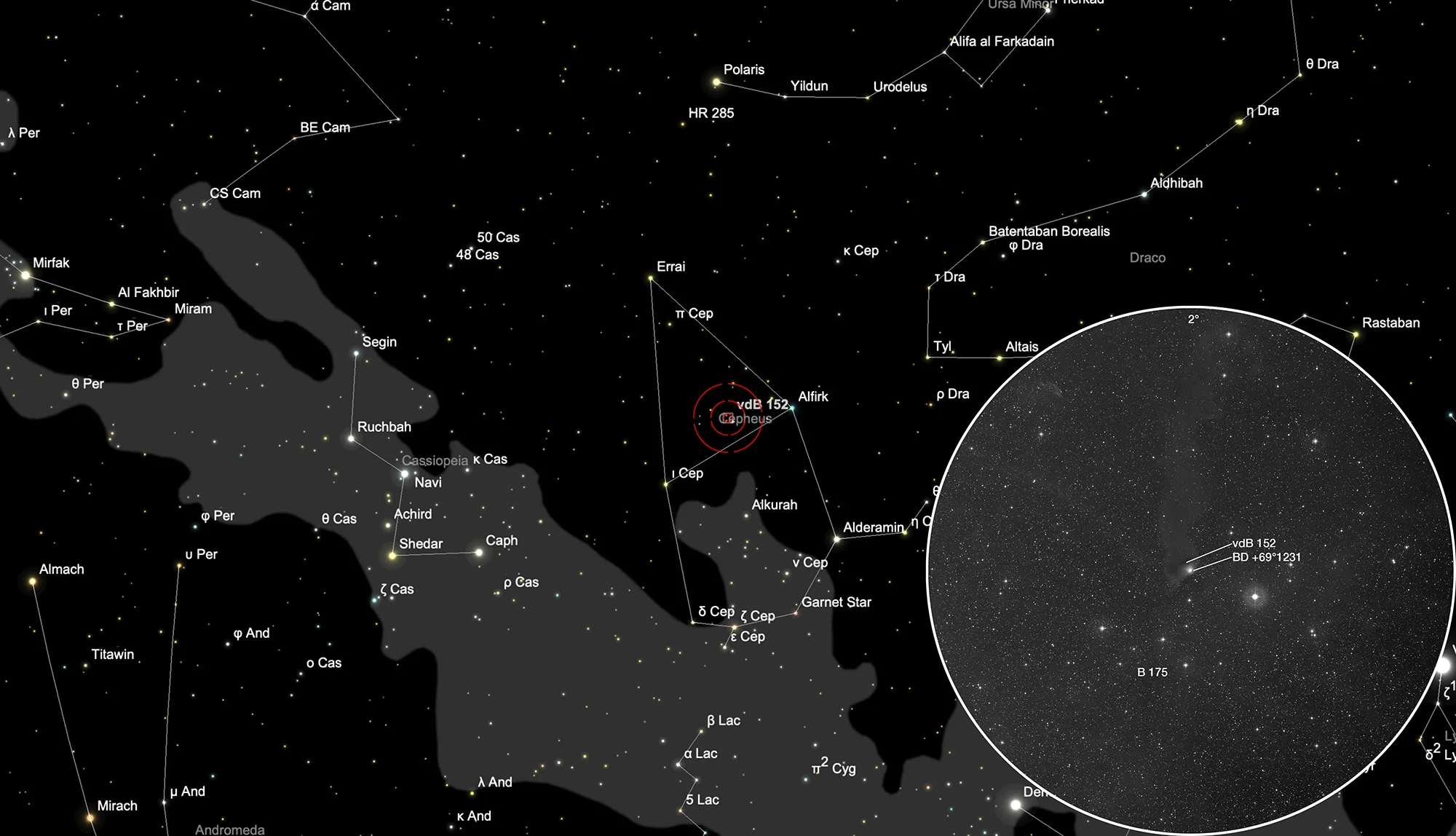 Finder Chart Galactic Nebulae Barnard 175, vdB 152